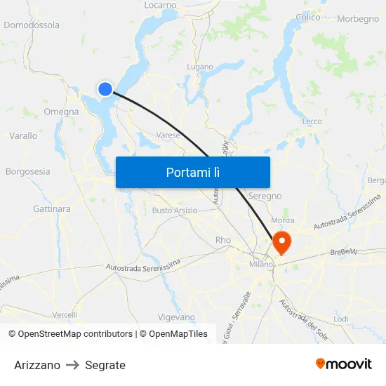 Arizzano to Segrate map