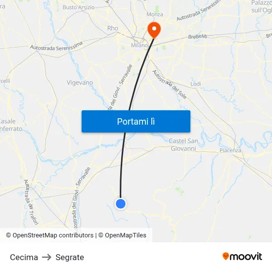 Cecima to Segrate map