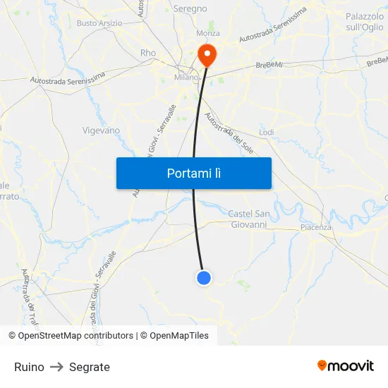 Ruino to Segrate map