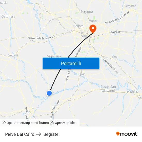 Pieve Del Cairo to Segrate map