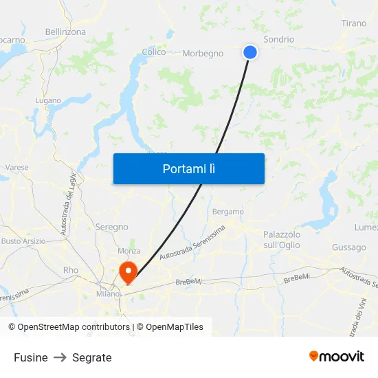 Fusine to Segrate map