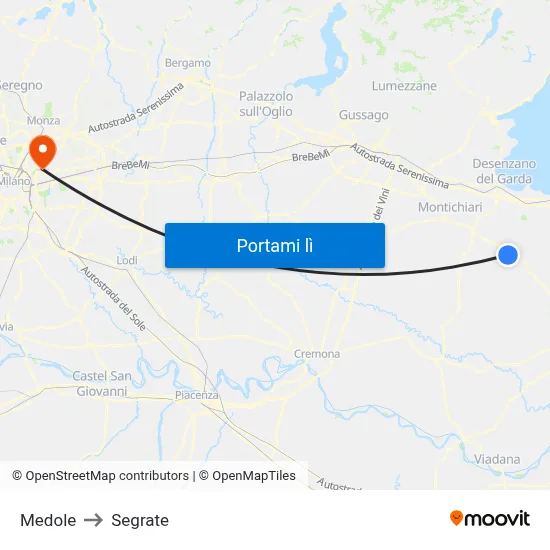 Medole to Segrate map