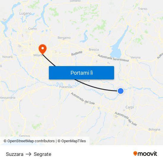 Suzzara to Segrate map