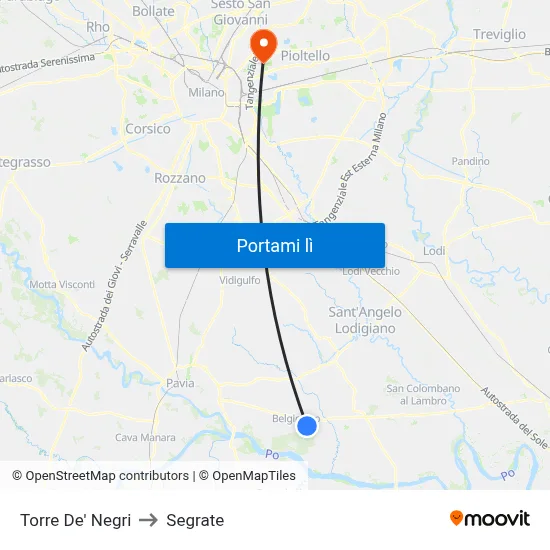 Torre De' Negri to Segrate map