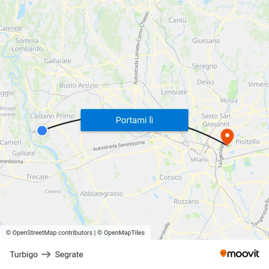 Turbigo to Segrate map