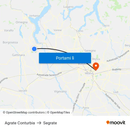 Agrate Conturbia to Segrate map