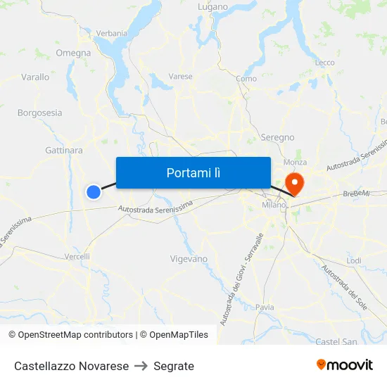 Castellazzo Novarese to Segrate map