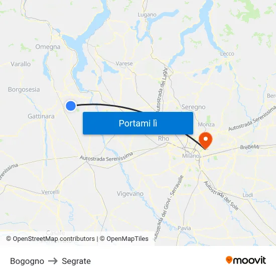 Bogogno to Segrate map