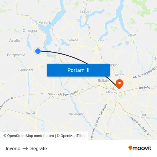 Invorio to Segrate map