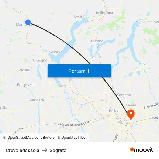 Crevoladossola to Segrate map