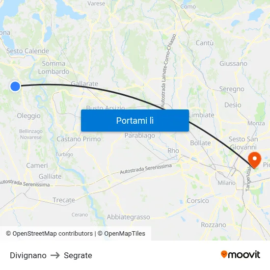 Divignano to Segrate map