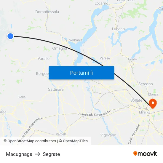 Macugnaga to Segrate map