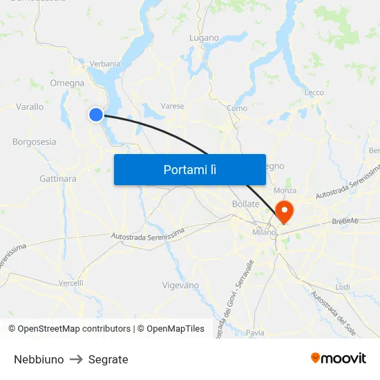 Nebbiuno to Segrate map