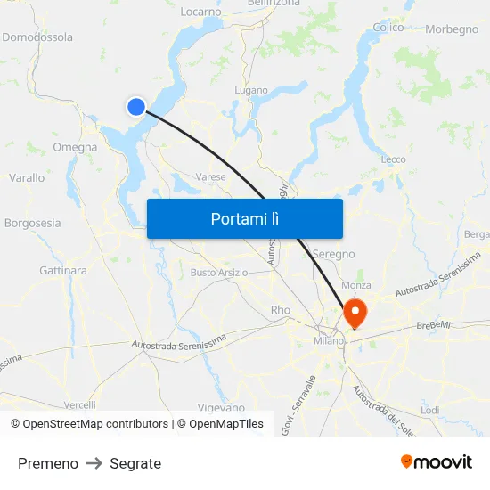 Premeno to Segrate map