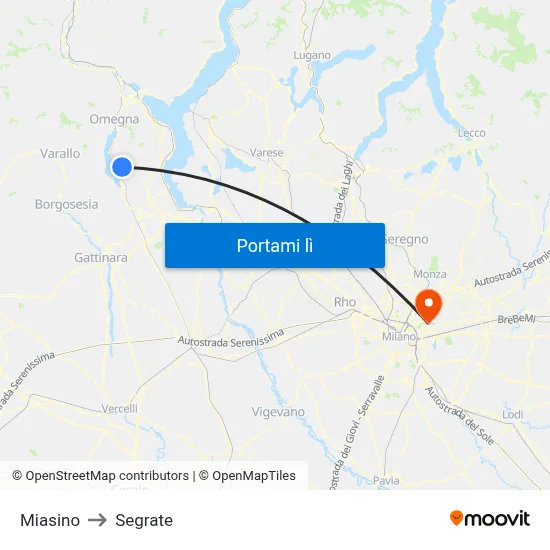 Miasino to Segrate map