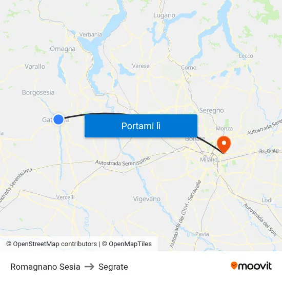 Romagnano Sesia to Segrate map