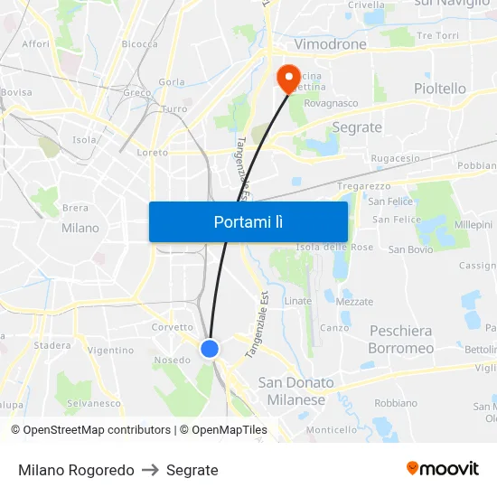 Milano Rogoredo to Segrate map
