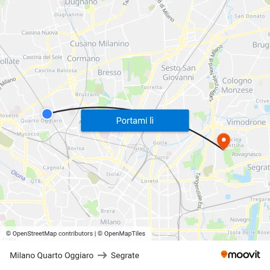 Milano Quarto Oggiaro to Segrate map