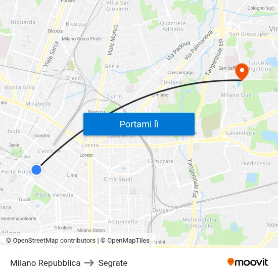 Milano Repubblica to Segrate map