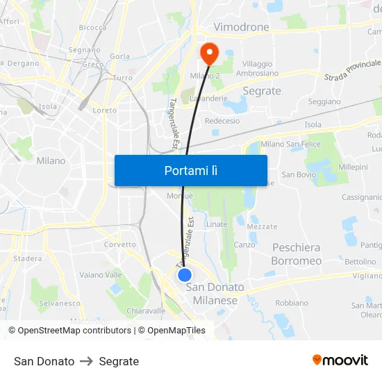San Donato to Segrate map