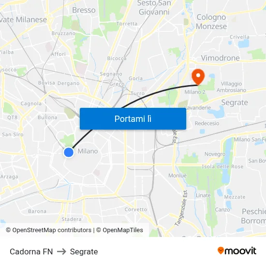 Cadorna FN to Segrate map