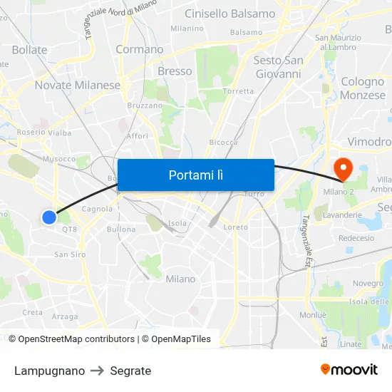 Lampugnano to Segrate map