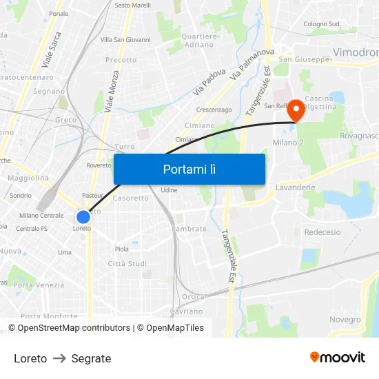 Loreto to Segrate map