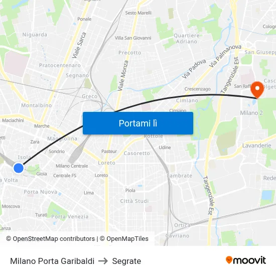 Milano Porta Garibaldi to Segrate map
