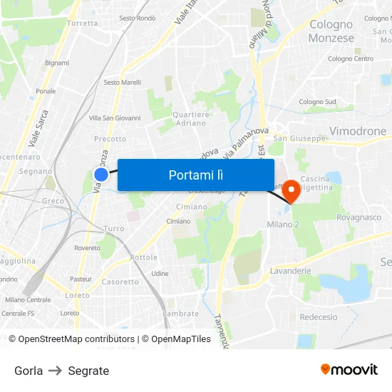 Gorla to Segrate map