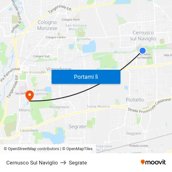 Cernusco Sul Naviglio to Segrate map