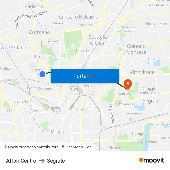 Affori Centro to Segrate map