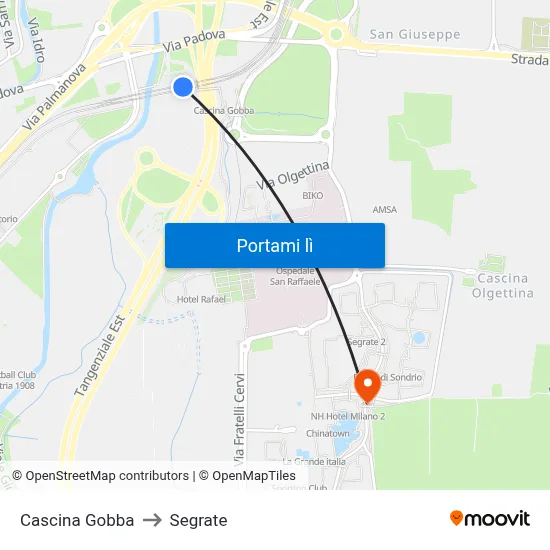 Cascina Gobba to Segrate map