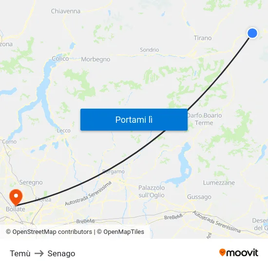 Temù to Senago map