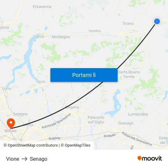 Vione to Senago map