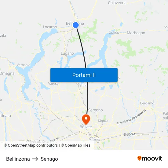 Bellinzona to Senago map