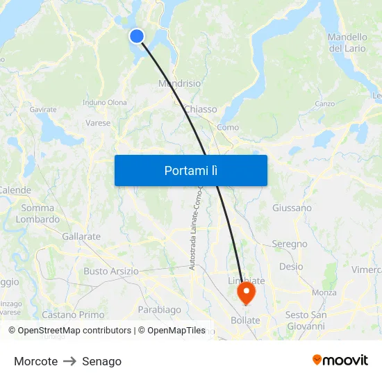 Morcote to Senago map