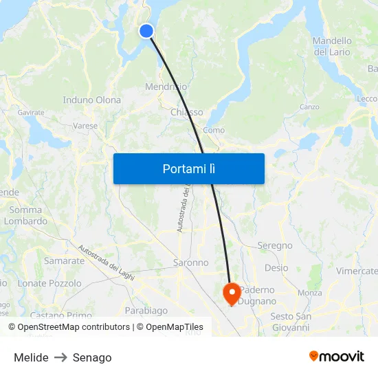 Melide to Senago map