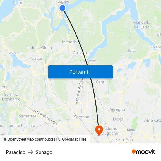 Paradiso to Senago map