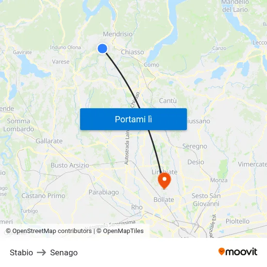 Stabio to Senago map
