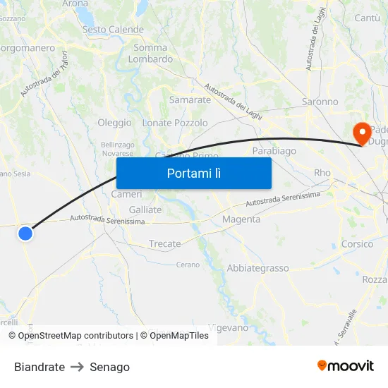 Biandrate to Senago map