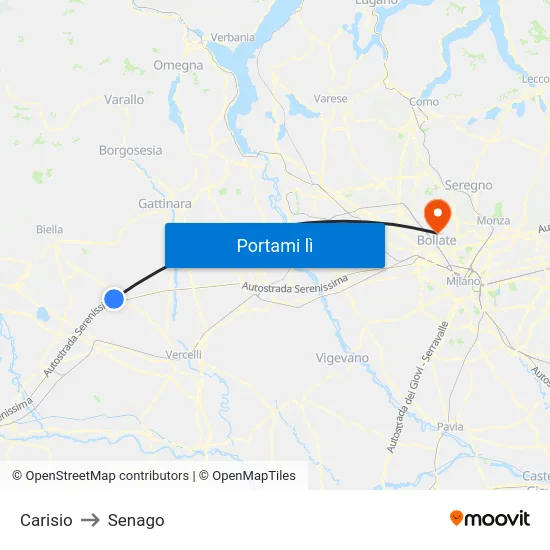 Carisio to Senago map