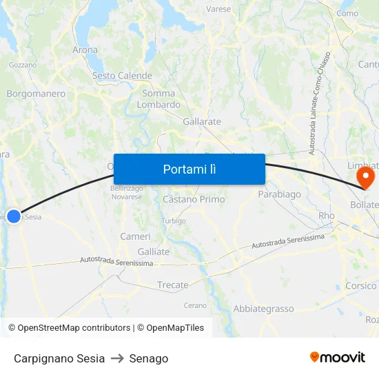 Carpignano Sesia to Senago map