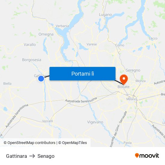 Gattinara to Senago map