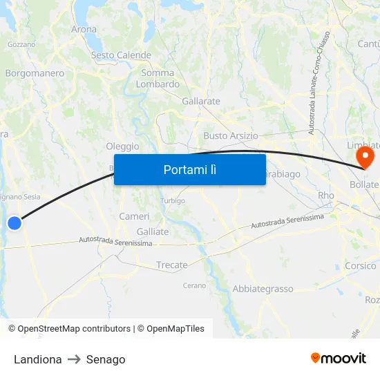 Landiona to Senago map
