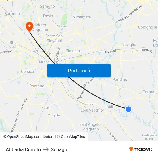Abbadia Cerreto to Senago map