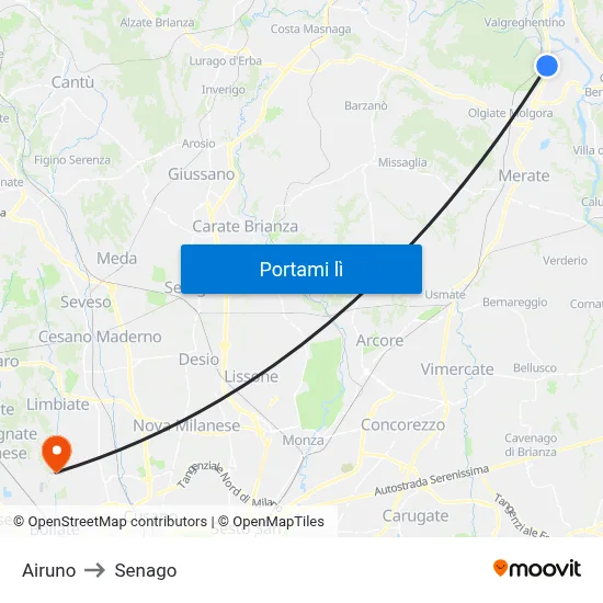 Airuno to Senago map