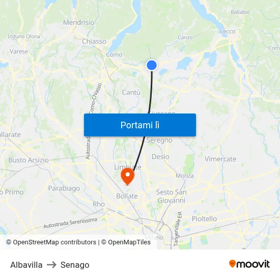 Albavilla to Senago map