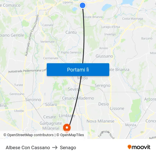 Albese Con Cassano to Senago map