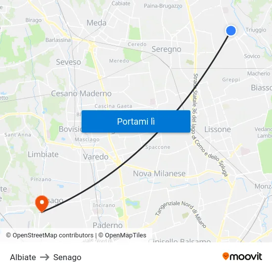 Albiate to Senago map