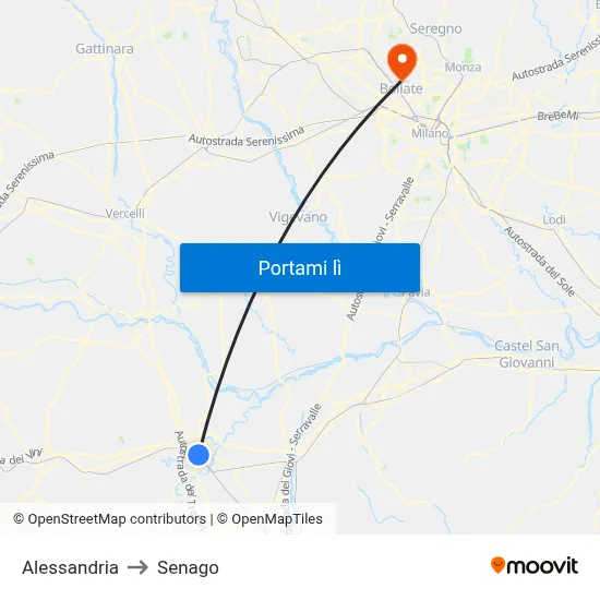 Alessandria to Senago map